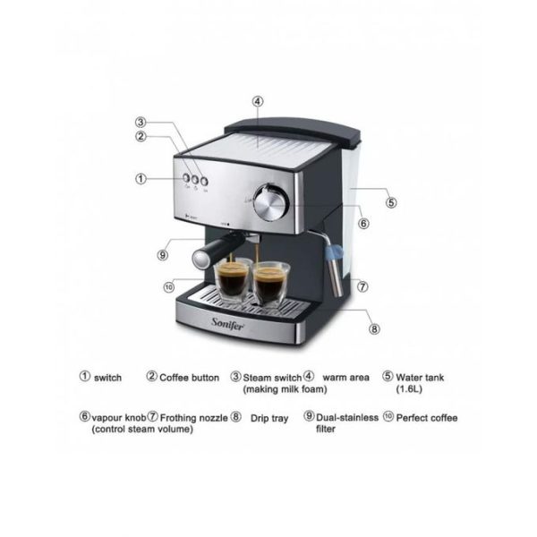 Sonifer Machine à Café en action avec espresso fraîchement préparé